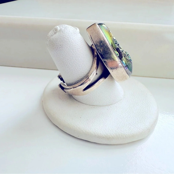 Sajen Druzy Oil Slick 925 Sterling Silver Adjustable Ring - Picture 2 of 7